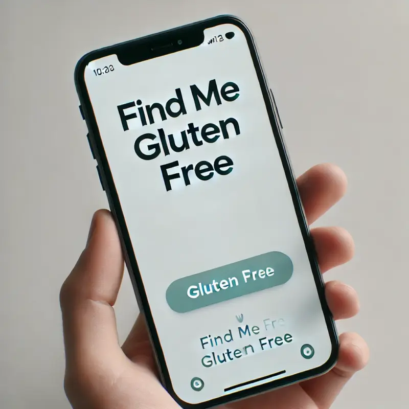 Mobile app for finding gluten free food options on the go, displayed on a smartphone screen